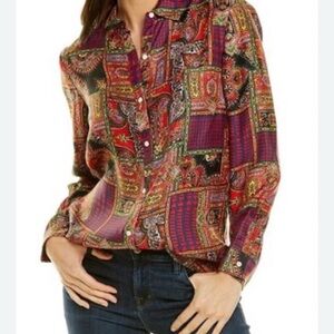 J. McLaughlin Women Lois Blouse Shirt Print Long Sleeve Silk Top XS Paisley
